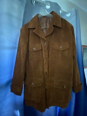Vintage Brown Suede Leather Jacket - Women's Classic Button-Front Coat